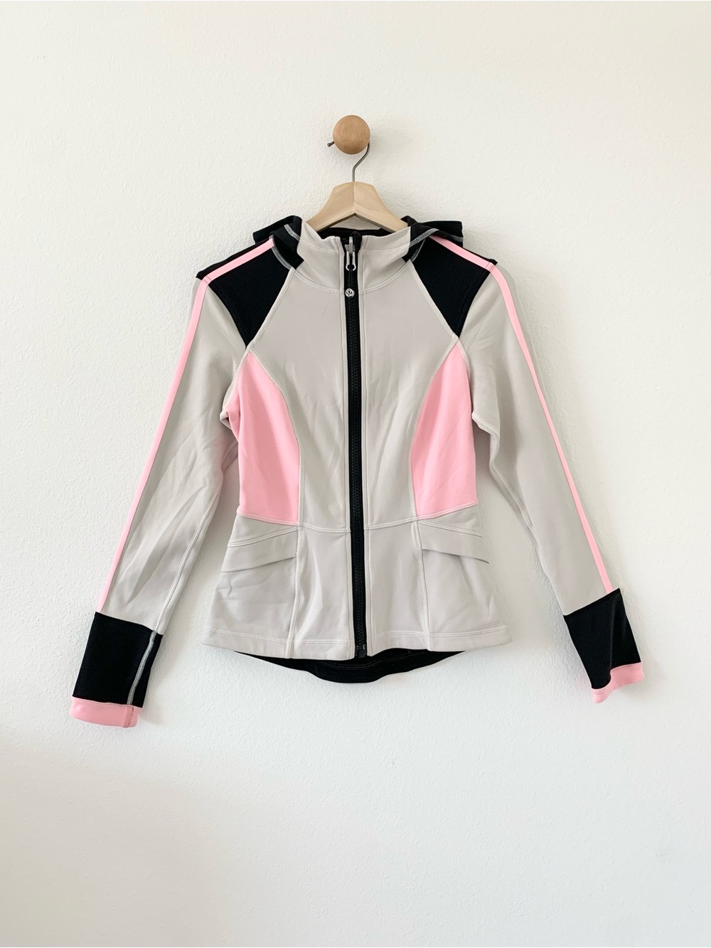 Lululemon Cream Pink Black Studio Surf Zip Up Long Sleeve Jacket Approx. US 6